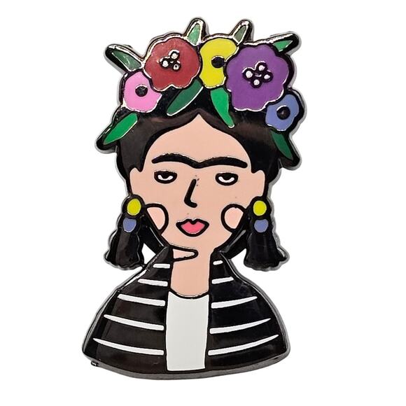 Frida Kahlo Enamel Hat Lapel Pin Floral Headress Mexico Art - Picture 1 of 4